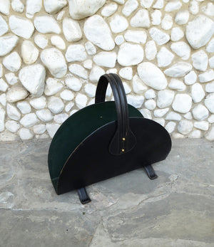 Mid-Century French Leather and Brass Magazine Rack in the style of Jacques Adnet