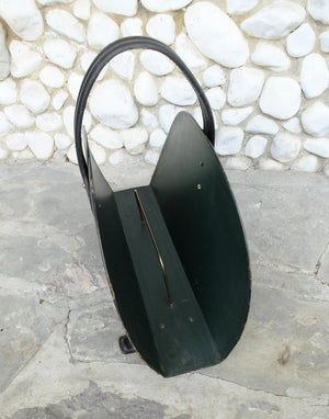 Mid-Century French Leather and Brass Magazine Rack in the style of Jacques Adnet