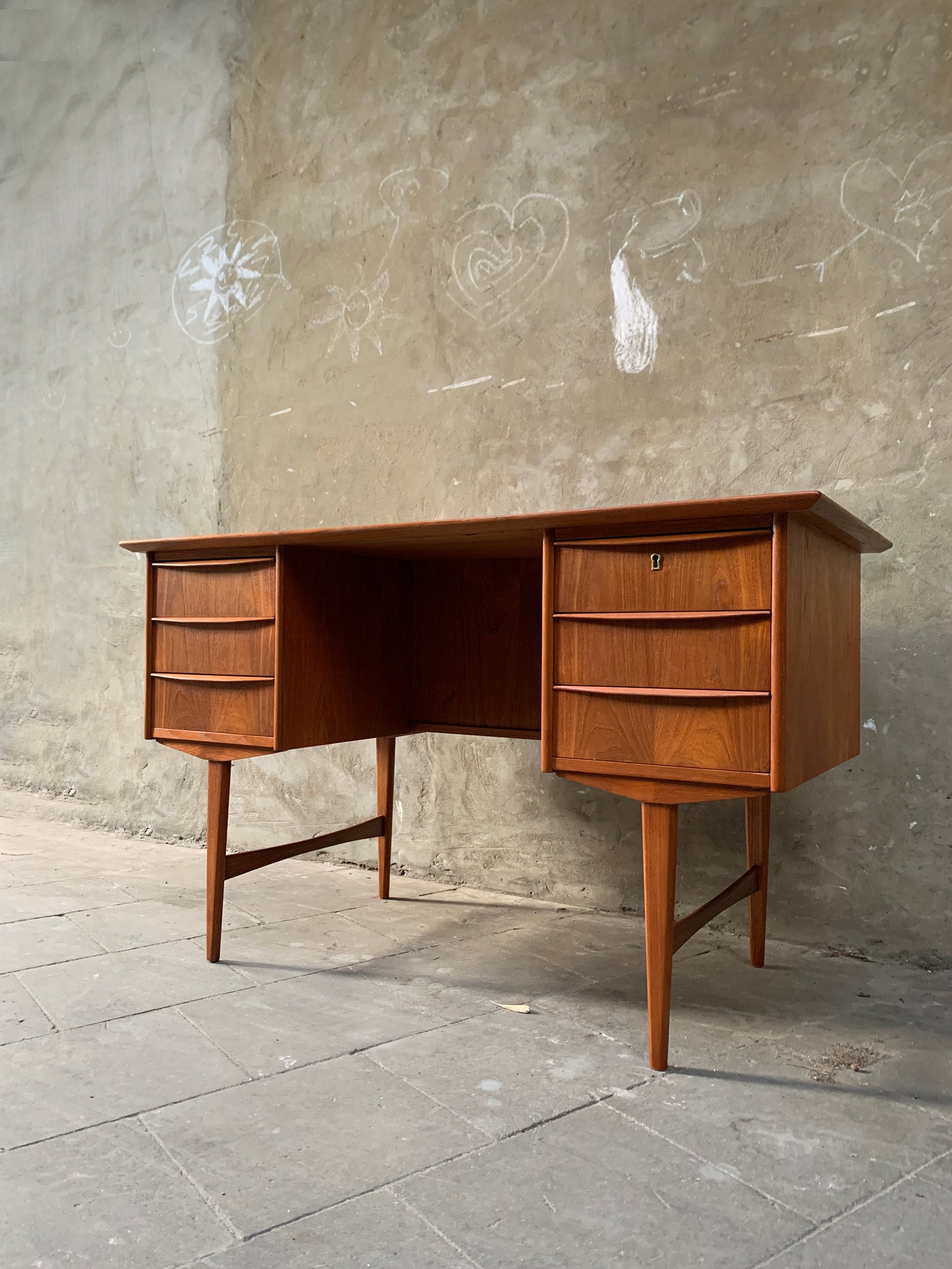 Scandinavian Free-Standing Teak Desk by A. Knudsen Mobelsnedkeri, Denmark, 1960s