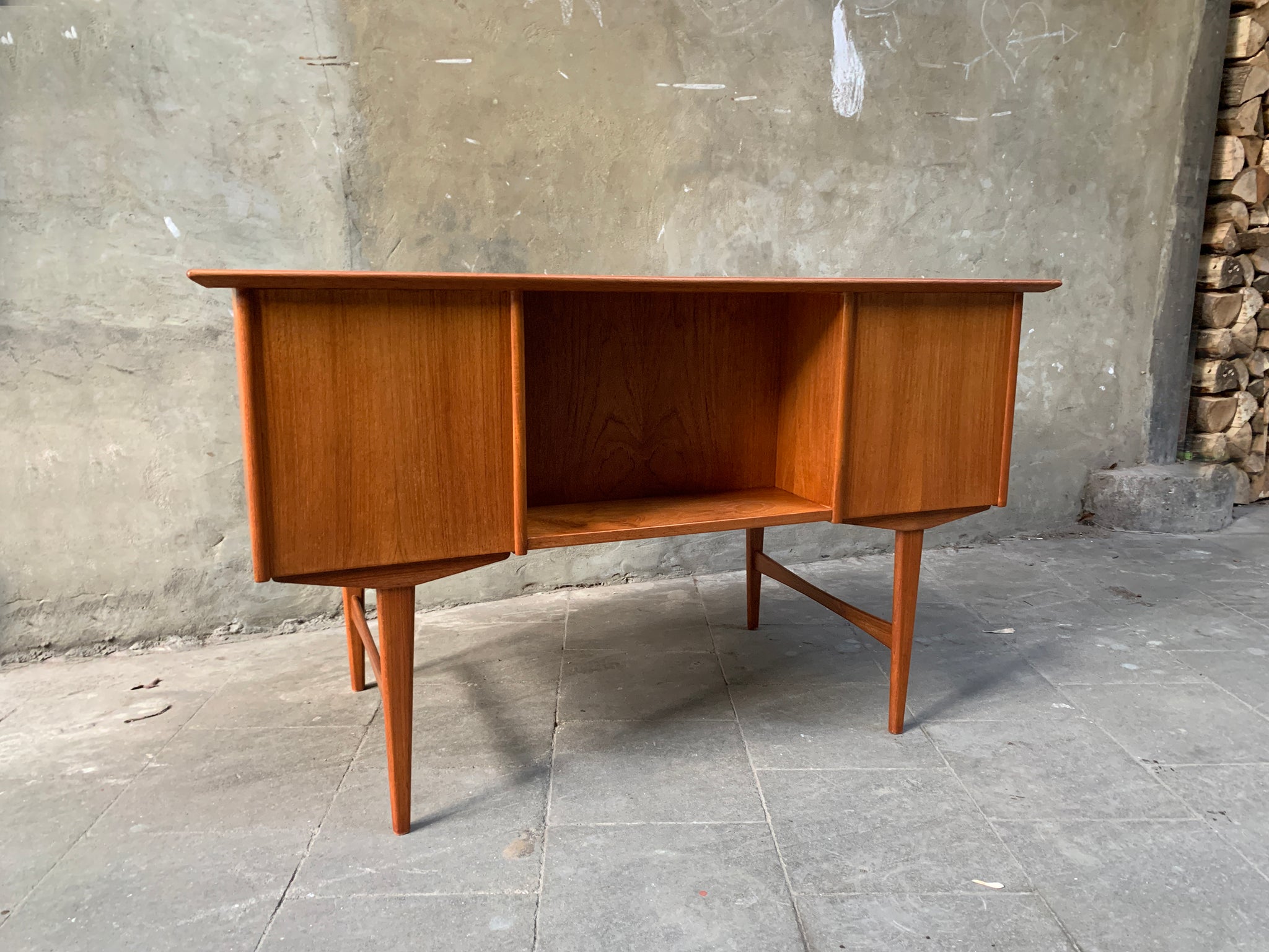 Scandinavian Free-Standing Teak Desk by A. Knudsen Mobelsnedkeri, Denmark, 1960s