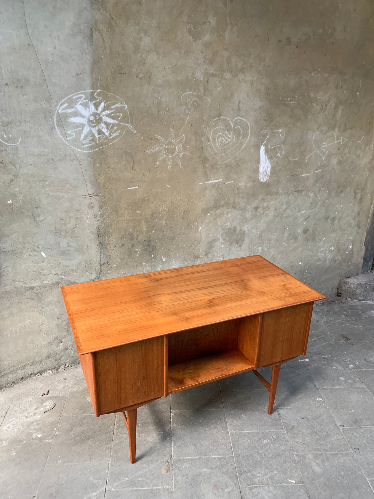 Scandinavian Free-Standing Teak Desk by A. Knudsen Mobelsnedkeri, Denmark, 1960s