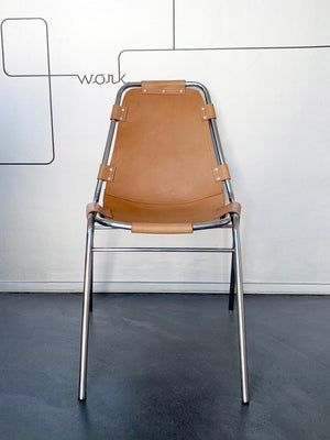 Vintage Les Arcs Dining Chair by Charlotte Perriand, new leather, 1960s