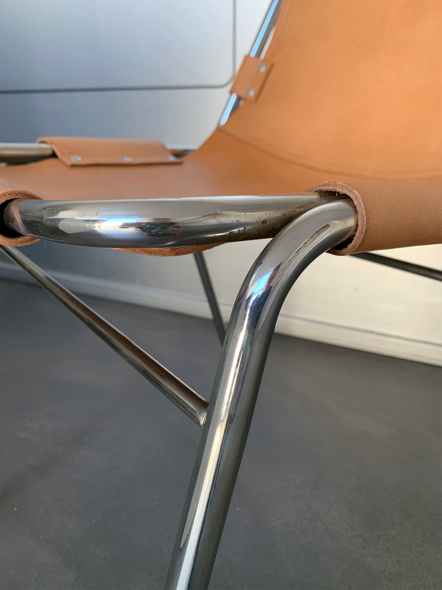 Charlotte Perriand Chrome and Leather Les Arcs Chair