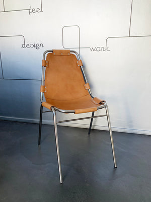 Vintage Les Arcs Dining Chair by Charlotte Perriand, new leather, 1960s