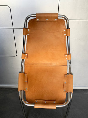 Vintage Les Arcs Dining Chair by Charlotte Perriand, new leather, 1960s