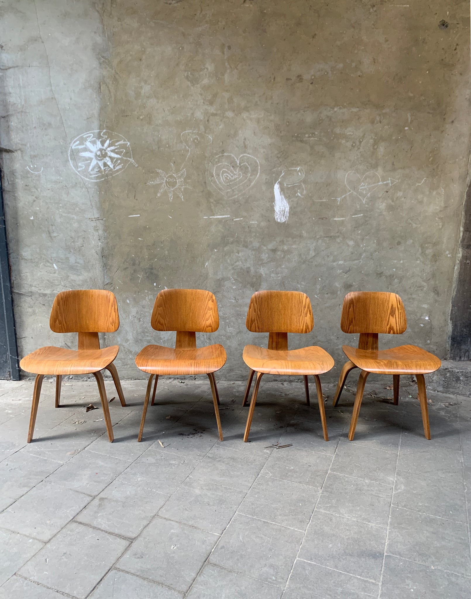 DCW Chairs by Charles & Ray Eames for Evans / Herman Miller Ash, 1940s, Set of 4