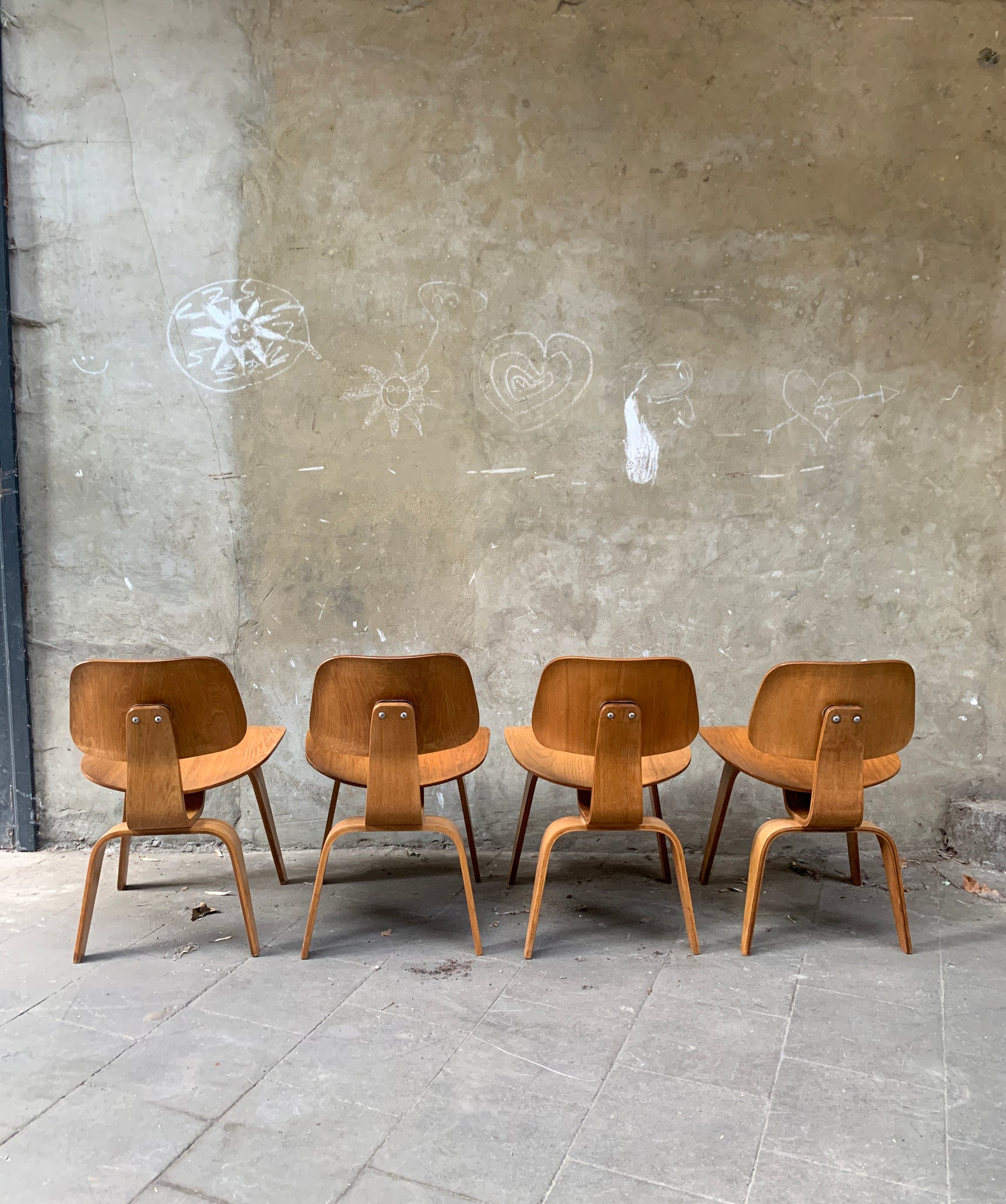 DCW Chairs by Charles & Ray Eames for Evans / Herman Miller Ash, 1940s, Set of 4