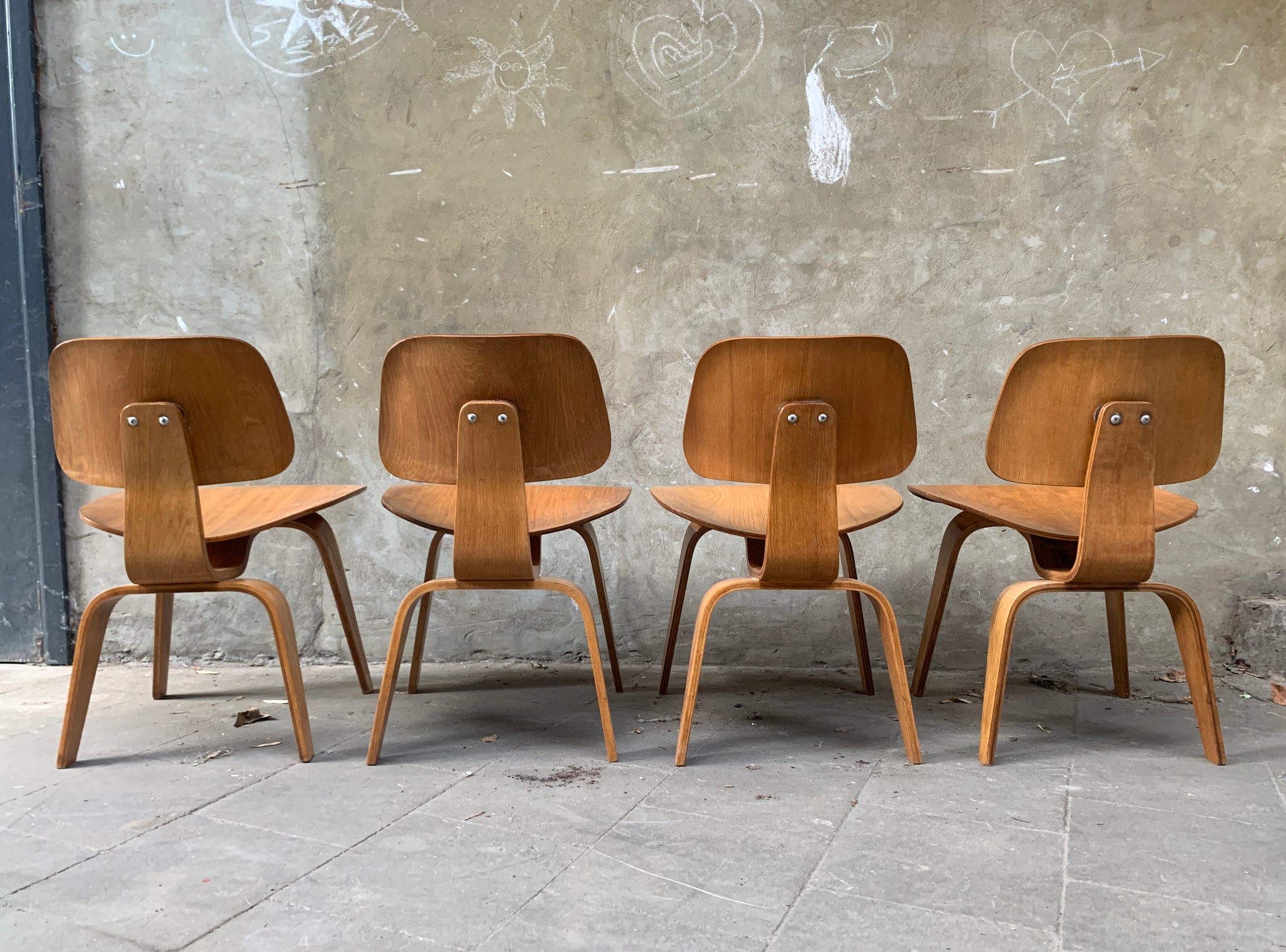 DCW Chairs by Charles & Ray Eames for Evans / Herman Miller Ash, 1940s, Set of 4