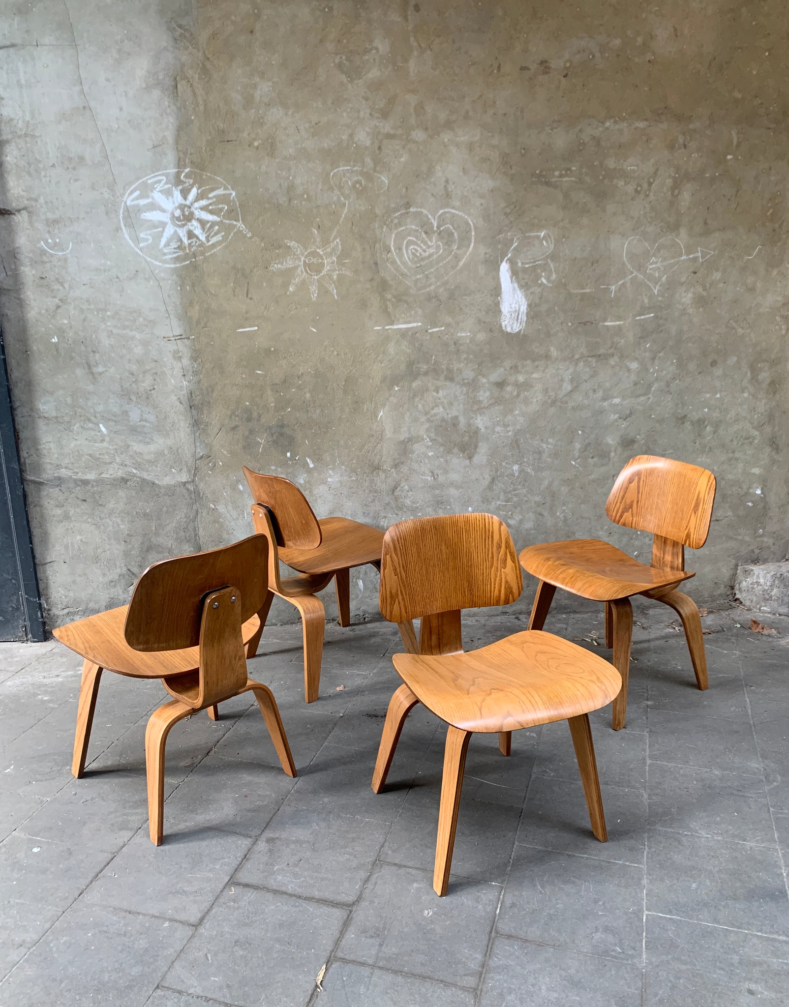 DCW Chairs by Charles & Ray Eames for Evans / Herman Miller Ash, 1940s, Set of 4