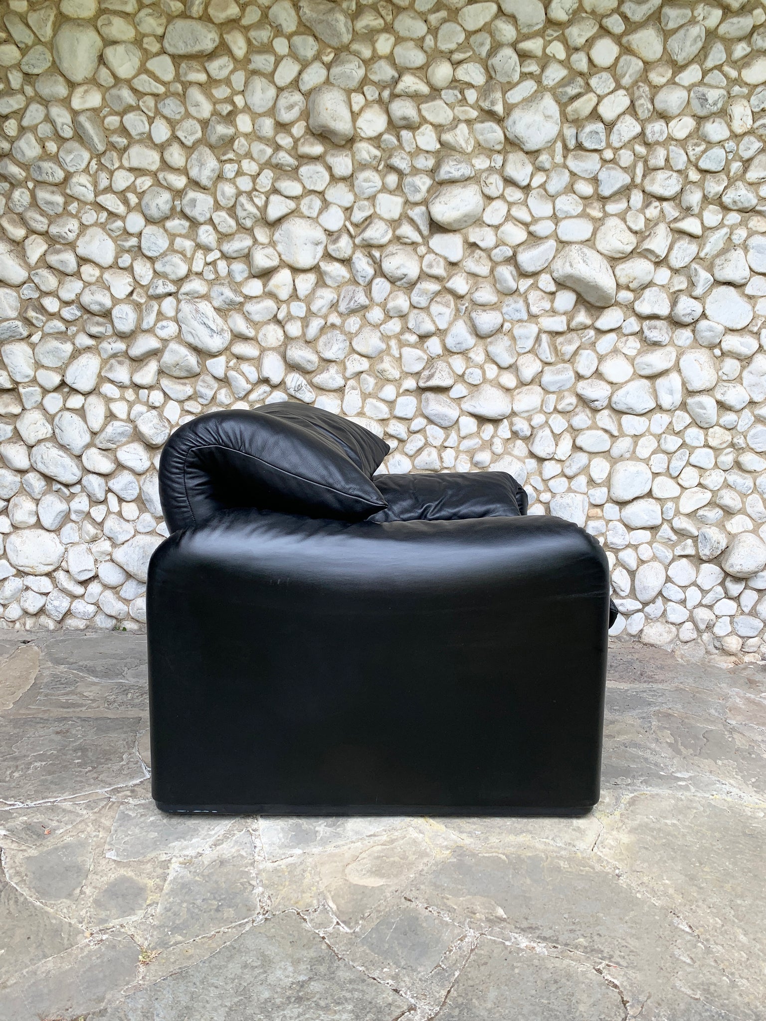 Black Leather Maralunga Armchair by Vico Magistretti for Cassina