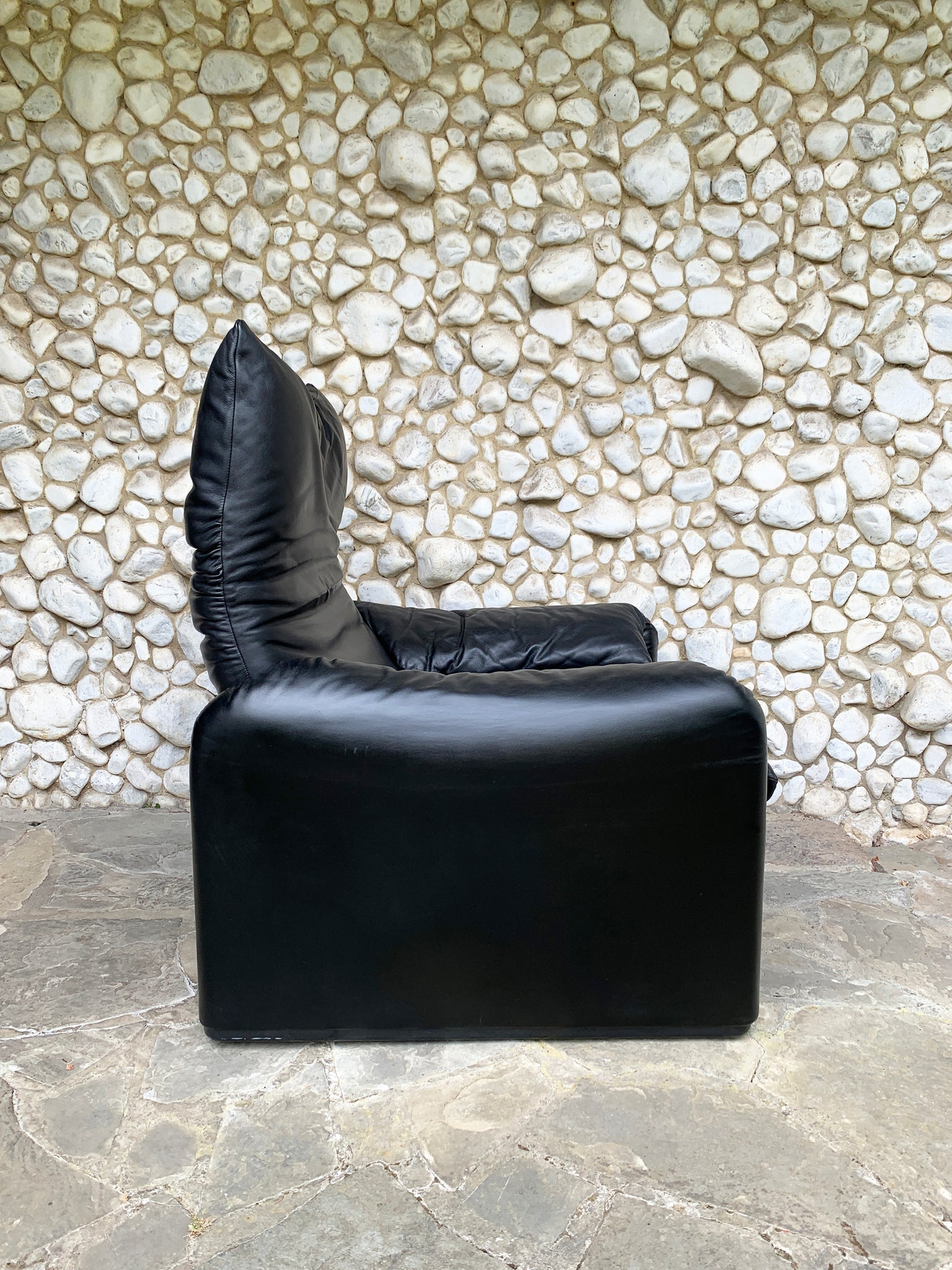 Black Leather Maralunga Armchair by Vico Magistretti for Cassina