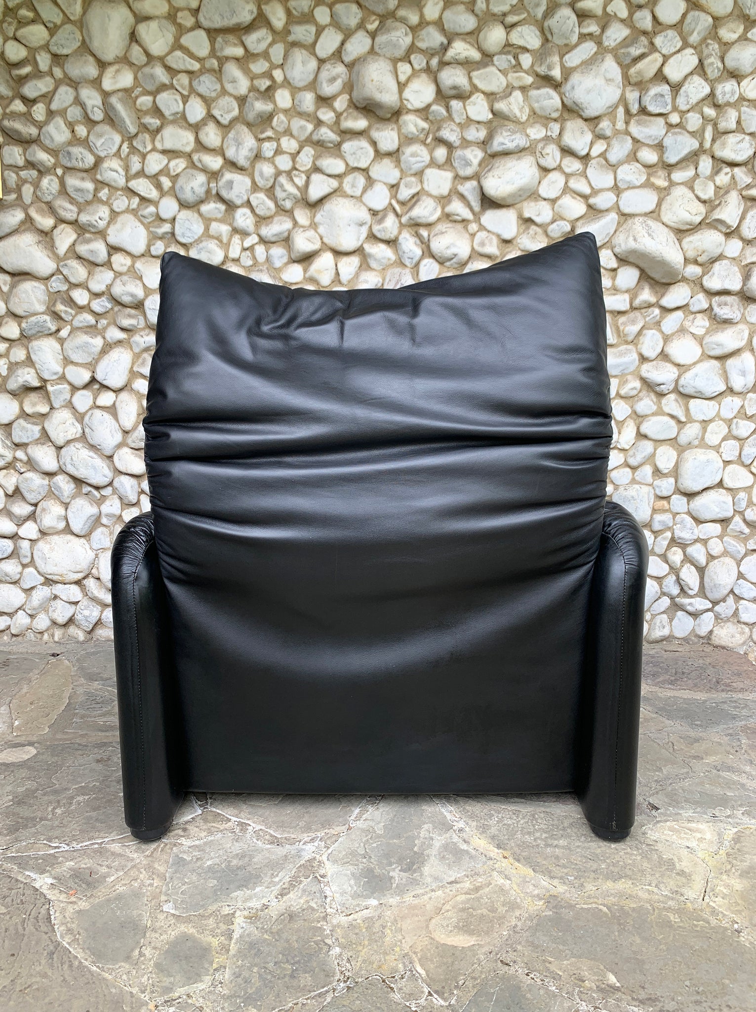 Black Leather Maralunga Armchair by Vico Magistretti for Cassina