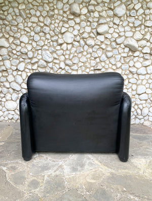 Black Leather Maralunga Armchair by Vico Magistretti for Cassina