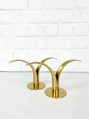 Pair of Mid-Century Scandinavian Brass Model Lily Candleholders by Ivar Ålenius Björk for Ystad-Metall