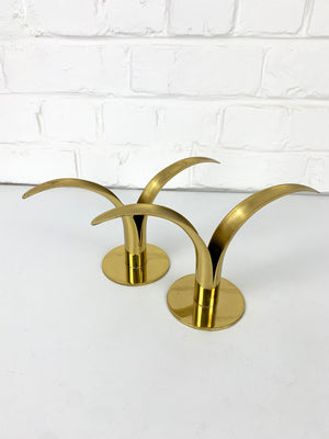 Pair of Mid-Century Scandinavian Brass Model Lily Candleholders by Ivar Ålenius Björk for Ystad-Metall