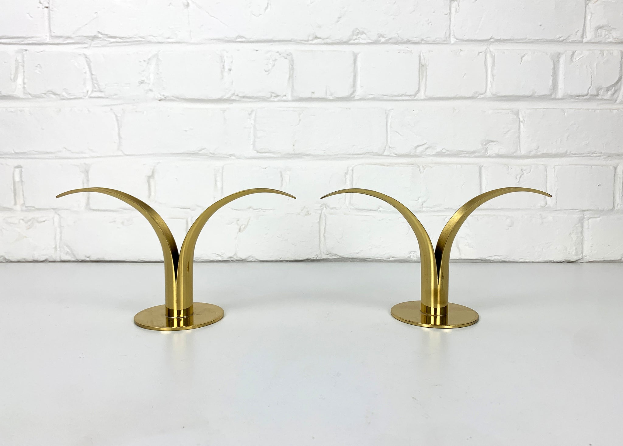 Pair of Mid-Century Scandinavian Brass Model Lily Candleholders by Ivar Ålenius Björk for Ystad-Metall