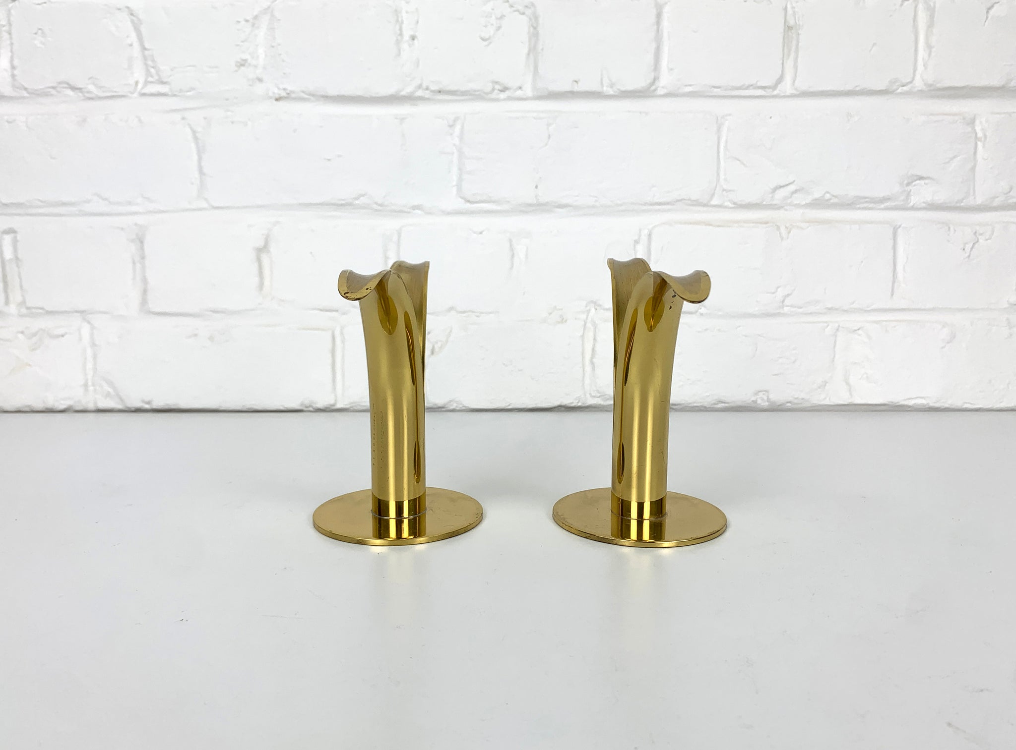 Pair of Mid-Century Scandinavian Brass Model Lily Candleholders by Ivar Ålenius Björk for Ystad-Metall