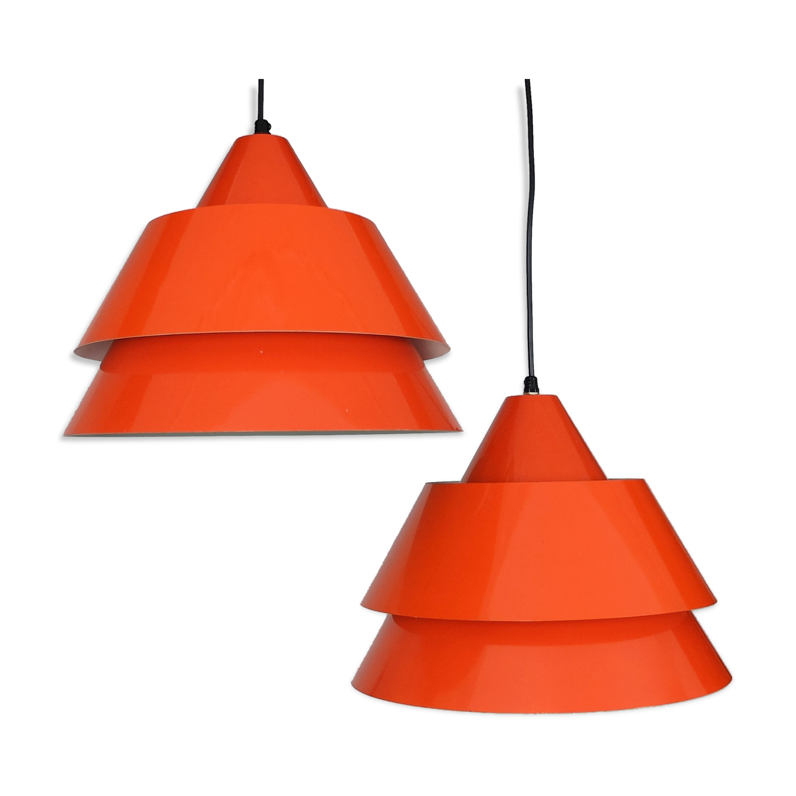 Mid-Century Danish Zone Pendant Lamps in red by Jo Hammerborg for Fog & Mørup, 1960s